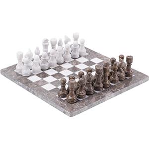 Radicaln Set di scacchi in marmo da 30,5 cm, grigio oceanico e bianco, fatti a mano, per adulti, gioco da tavolo da viaggio per giochi a 2 giocatori, 1 scacchiera e 32 pezzi di scacchi, gioco di