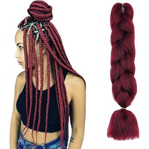 Cybelleza Extension Treccine Treccia Africane Capelli Rosso Sintetici Finti Lunghi Intrecciati 60cm Jumbo Braids 1 Ciocca 100g Crochet Twist Bellezza, Vino Rosso