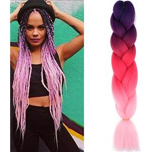 Cybelleza Treccine Extension Capelli Sintetici per Treccine Africane 1 Ciocche Trecce Jumbo Braiding Hair (Viola&Rosa rossa&Rosa)