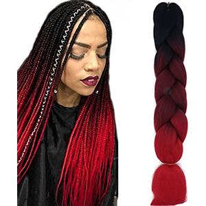 Cybelleza Treccine Extension Capelli Sintetici per Treccine Africane 1 Ciocche Trecce Jumbo Braiding Hair (Nero&Vino rosso&Rosso)