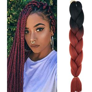 Cybelleza Treccine Extension Capelli Sintetici per Treccine Africane 1 Ciocche Trecce Jumbo Braiding Hair (Nero&Rosso marrone)