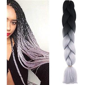 Cybelleza Treccine Extension Capelli Sintetici per Treccine Africane 1 Ciocche Trecce Jumbo Braiding Hair (Nero&Grigio argento)