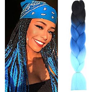 Cybelleza Treccine Extension Capelli Sintetici per Treccine Africane 1 Ciocche Trecce Jumbo Braiding Hair (Nero&Zaffiro&Cielo blu)