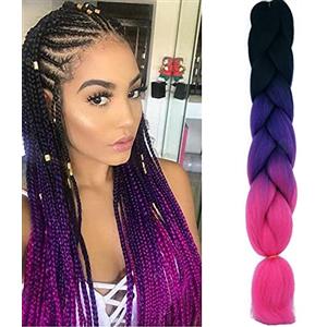 Cybelleza Treccine Extension Capelli Sintetici per Treccine Africane 1 Ciocche Trecce Jumbo Braiding Hair (Nero&Viola&Rosa Rossa)