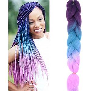 Cybelleza Treccine Extension Capelli Sintetici per Treccine Africane 1 Ciocche Trecce Jumbo Braiding Hair (Viola&Lago Blu&Viola chiaro)