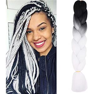 Cybelleza Extension Treccine Africane Capelli Sintetici per Trecce Afro Ombre 1PCS/Lot Jumbo Braiding Crochet Twist Lunghi, Nero/Bianco