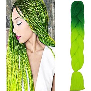 Cybelleza Treccine Extension Capelli Sintetici per Treccine Africane 1 Ciocche Trecce Jumbo Braiding Hair (Verde Scuro&Giallo Verde)