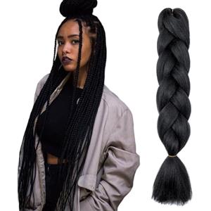 Cybelleza Extension Treccine Treccia Africane Capelli Neri Sintetici Finti Lunghi Intrecciati 60cm Jumbo Braids 1 Ciocca 100g Crochet Twist Bellezza, Nero Scuro