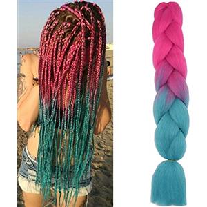 Cybelleza Treccine Extension Capelli Sintetici per Treccine Africane 1 Ciocche Trecce Jumbo Braiding Hair (Rosa rossa&Lago Blu)
