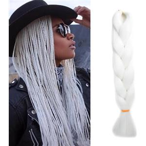 Cybelleza Treccine Extension Capelli Sintetici per Treccine Africane 1 Ciocche Trecce Jumbo Braiding Hair, Bianco