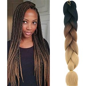 Cybelleza Treccine Extension Capelli Sintetici per Treccine Africane 1 Ciocche Trecce Jumbo Braiding Hair (Nero&Marrone scuro&Marrone chiaro)