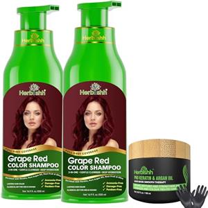 Herbishh Combo Pack-2pcs Herbishh Hair Color Shampoo for Gray Hair+ 1pc Argan Intense Hair Mask - Colors Hair in Minutes - Long-lasting color- 500 Ml -Stimulates Dry Frizzy Hair (Grape Red)