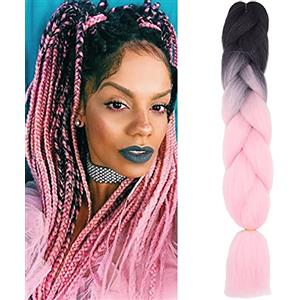 Cybelleza Treccine Extension Capelli Sintetici per Treccine Africane 1 Ciocche Trecce Jumbo Braiding Hair (Nero&Rosa)