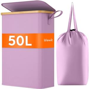 Lifewit Cesto Portabiancheria Salvaspazio, Cesta Biancheria Sporca con Coperchio, Porta Biancheria Sporca Slim per Bagno, Laundry Basket per Camera da Letto, Bagno, Lavanderia, 50 L, Viola