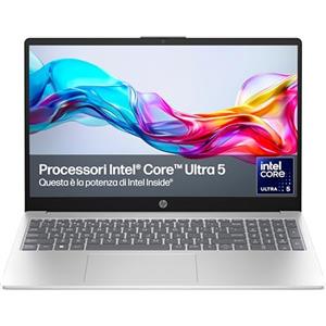 HP Laptop 15-fd2005sl, PC Portatile 15", Display FHD, Notebook, (Intel Core Ultra 5 225U, RAM 24GB, SSD 1TB, Windows 11), Computer Portatile, Uso quotidiano, Tastiera Italiana, QWERTY, Argento