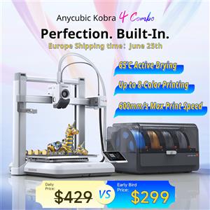 ANYCUBIC Stampante 3D ANYCUBIC Kobra 4 Combo con stampa veloce a 600 mm/s, fino a 8 colori, asciugatura filamento ACE 2 Pro, controllo tramite app, tecnologia FDM.