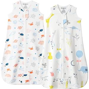 Mosebears Sacco nanna Estivo per Bambini, 0,5 Tog 100% Cotone Traspirante (2 confezioni Animal, M (6-12 mesi))