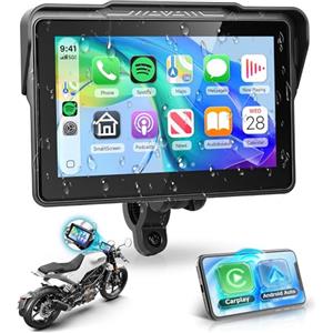 Rimoody Wireless Carplay Display Motociclo Android Auto, 7 Pollici Touchscreen Car play Autoradio Portatile per Motorbike, CarPlay Monitor per Moto Bluetooth/IP68 Impermeabile/Controllo Vocale/Navi