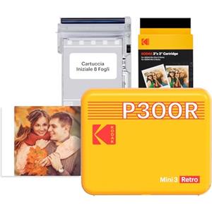 KODAK Mini 3 Retro Stampante Fotografica Portatile 7,6 x 7,6 cm, 38 Fogli, Stampante Smartphone Bluetooth per iPhone & Android, Stampe a Colori Istantanee, Sublimazione 4PASS, Giallo