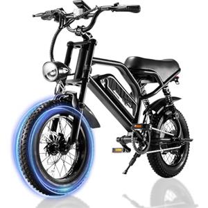 AVDLEU Bici Elettrica 16 Pollici, Batteria Rimovibile 36V 12,8Ah, Fat Bike 16x3.0, Display LCD Grande, Doppia Sospensione, Freni a Disco, Luci LED, Ebike per Adulti