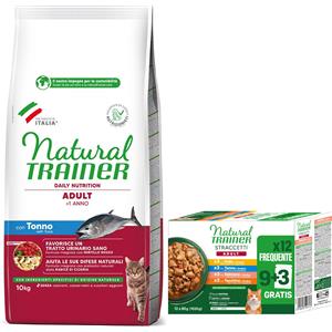 Natural Trainer Prezzo speciale! 10 kg Crocchette Natural Trainer Adult + 12 x 85 g Umido Straccetti Adult - 10 kg Adult con Tonno + 12 x 85 g Straccetti in salsa Mix (Pollo, Salmone, Tonno, Tacchino)