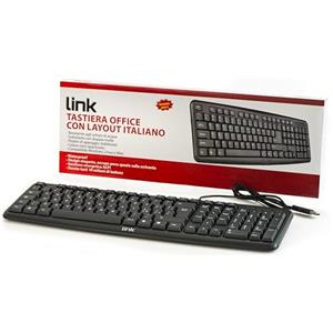 Link Tastiera Italiana USB 108 Tasti Nero - Resistente agli schizzi, Digitazione Confortevole, Piedini Regolabili