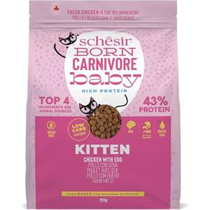 Schesir Born Carnivore Baby, Alimento Secco Completo Per Cuccioli di Gatto, Pollo con Uovo, Alto Contenuto Proteico, Cotto in Forno, Grain Free, 255 g