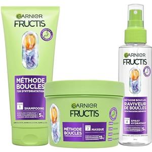 Garnier Fructis Metodo Riccioli Routine Shampoo, Maschera, Spray Idratante con Acido Ialuronico e Burro di Karité