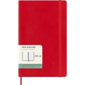 Moleskine Weekly Planner 2025-2026, Agenda Settimanale 18 Mesi Con Spazio per Note, Copertina Morbida e Chiusura Elastica, Formato Large 13 x 21 cm, Colore Rosso Scarlatto