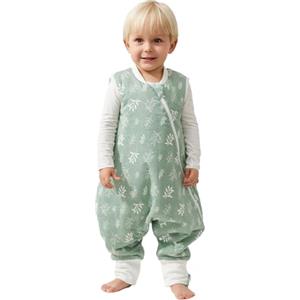 Duomiaomiao Sacco nanna con piedi, per tutto l'anno, in 100% cotone, con piedi, 1,5 Tog, sacco nanna con gambe, per bambini e bambine(Foglie verdi/6-12 mesi)