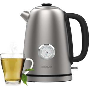 Cecotec Bollitore elettrico 1,7 Litri Thermosense 620 Vintage. 2200 W, corpo in acciaio inox, filtro anticalcare, base a 360°, termometro analogico, doppia protezione, contenitore senza fili