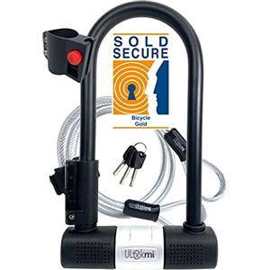 Ulockmi Lucchetto a U per Bici, U Blocco Bicicletta Robusta 14mm Antifurto ad Arco con Staffa di Fissaggio 10mm x 1.2 m di Cavo in Acciaio Flessibile Intrecciato, Sicurezza per Biciclette, Moto e Scooter