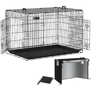 VOUNOT® Gabbia per Cani Pieghevole in Metallo con Copertura, Cassetta per Trasporto Scatola Trasportino Cani con 2 Porte, Vassoio Rimovibile, 122x75x81cm, Nero