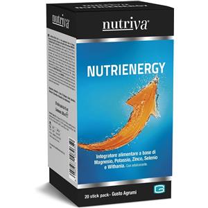 NUTRIVA Nutrienergy - Integratore Alimentare per Stanchezza e Stress, 20 Stick Pack con Magnesio, Potassio, Zinco, Selenio e Withania