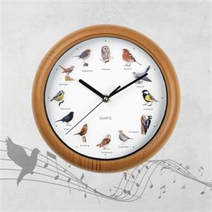 Easymaxx Orologio da parete con 12 immagini e versi realistici di uccelli canterini, spegnimento automatico tra le ore 21 e 5, telaio effetto legno, richiede batterie tipo AA, da 25 x 4 cm