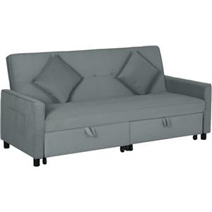 HOMCOM Divano Letto 3 Posti Reclinabile con Braccioli, Divano 3 Posti Angolare Trasformabile in Tessuto con Letto Matrimoniale Estraibile, 2 Cuscini per Soggiorno e Salotto, 196x90x89 cm, Grigio