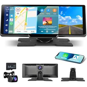 Motorsi Portatile Autoradio da 2.5K Dual Dash Cam con Schermo 10,26 Pollici Android Auto Wireless A-pple Carplay, 7-32V Touch Screen con Assistente Vocale/Bluetooth/FM Trasmettitore/AUX