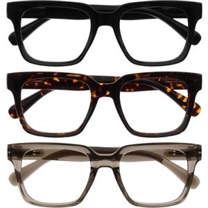 OPULIZE ERA Occhiali luce blu donna e uomo - Occhiali da lettura Antiriflesso Antibagliore - Confezione da 3 - UV400 Occhiali per computer Oversize Rettangolare - Nero/Marrone/Grigio - +1,00