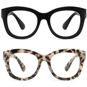SINSPORT eyewear Occhiali da Lettura Donna Uomo, Retrò Moda Oversized Occhiali per Computer Anti Luce Blu 2 Pacco (Black+Grey Tortoise 0.00)