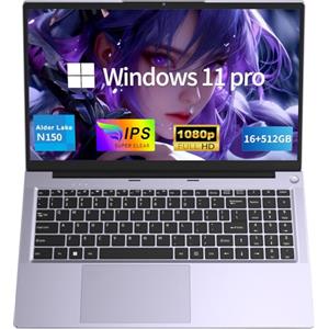 NAIKLULU Computer Portatile 2026 15.6 Pollici, Processore N150 (1,2 a 3,6 GHz), 16GB RAM 512GB SSD Pc Portatile Laptop, Tastiera Completa Retroilluminata, Batteria 6000mAh