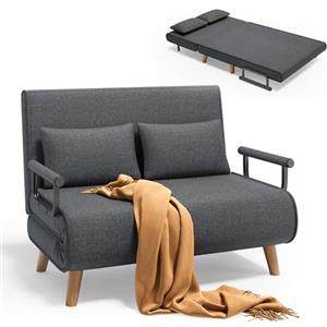 Xbro Divano letto a 2 posti con funzione letto, poltrona letto con schienale regolabile e 2 cuscini, poltrona con sonnolenza per piccolo appartamento (grigio scuro)