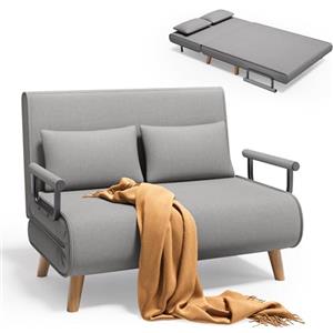 Xbro Divano letto a 2 posti con funzione letto, poltrona letto con schienale regolabile e 2 cuscini, poltrona con sonnolenza per piccolo appartamento (grigio chiaro)