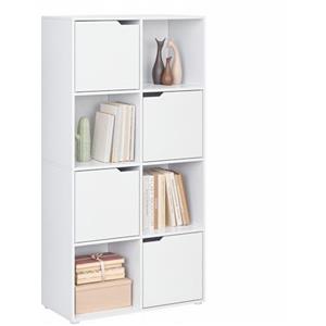 WOLTU Libreria Autoportante, Libreria Bianca a 8 Cubi Portaoggetti, Porta Libri con 4 Ante, Scaffale Portaoggetti per Soggiorno, Ufficio, Studio, in Legno, SK039ws