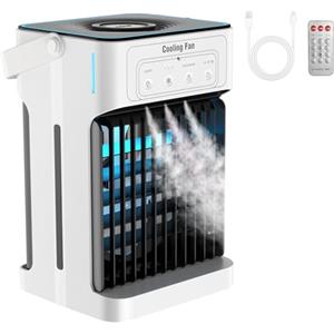Zhinatry Mini Condizionatore Portatile, 1100 ml Raffreddatore d'aria, 3 Velocità e 3 Modalità di Nebbia, 2-8H Timer e 7 LED Condizionatore Portatile Senza Tubo per Camere, Auto,Camper, e Uffici (10W)