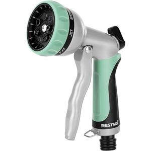 RESTMO Doccia da giardino in metallo ad alta pressione - 7 funzioni - Portata d'acqua regolabile - Pistola da irrigazione per irrigazione del giardino, lavaggio dell'auto - Blu merlo