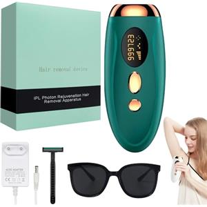 HASAIKA® Epilatore Laser IPL, Epilatore Luce Pulsata con Raffreddamento, 5 Livelli di Energia, Epilatore indolore per ascelle, braccia, gambe e tutto il corpo (Verde)