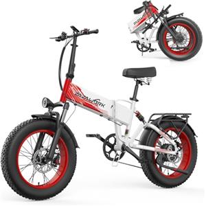ZAZAWORK CF1000 Bici Elettrica Pieghevole Fat Bike 20x4.0 Pollici per Adulti, Batteria 48V 20Ah fino a 120 km, 60 Nm,7 Velocità, Freni Idraulici, Doppia Sospensione, E-Bike Off-Road (Bianco e rosso)