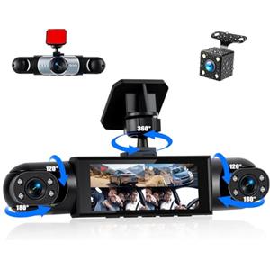 GOHHDL GIHHDL 360 Gradi 4 Canali Dash Cam Auto Dashcam, 3 Pollici Telecamera per Auto con 8 IR Visione Notturna, Registrazione in Loop, Assistente di parcheggio