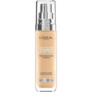 L'Oreal Paris L'Oréal Paris Fondotinta Liquido, Incarnato Uniforme e Illuminato, Finish Naturale, Per Tutti i Tipi di Pelle, Formula con Acido Ialuronico, Accord Parfait, Tonalità: 4D/W Golden Natural, 30 ml