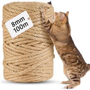 Torven 100m Corda per Tiragraffi in Sisal Naturale 8mm - per Gatti, fai da te, Decorazione casa/giardino - Corda tiragraffi per gatti di ricambio(100 m x 8 mm)
